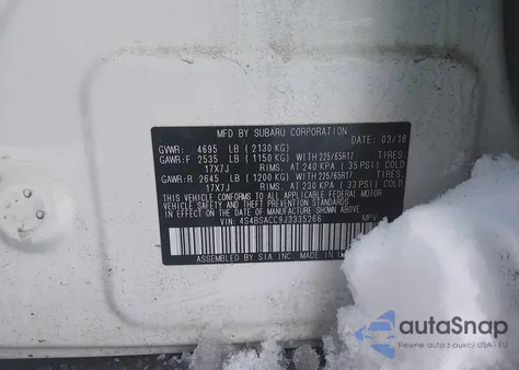 2018 Subaru Outback 2.5I Premium z USA, uszkodzony, nr VIN 4S4BSACC9J3335266